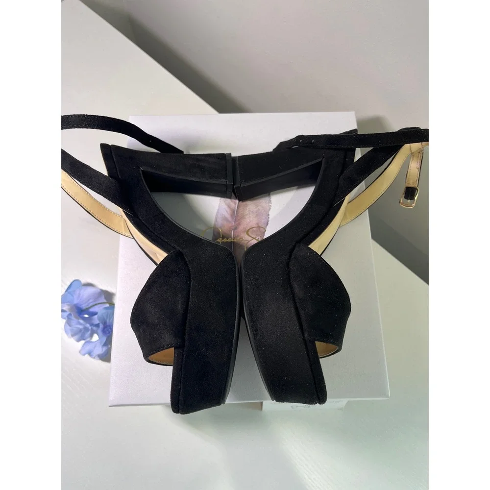 Jessica Simpson Jetteo3 Black Microsuede Platform Sandals Heels 6.5M JP-JETTEO3